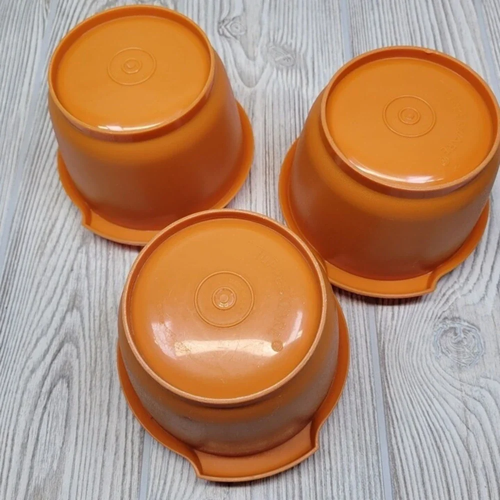 3 Tupperware 886-12 Servalier Food Storage Container Bowl Harvest Orange Vtg‎
